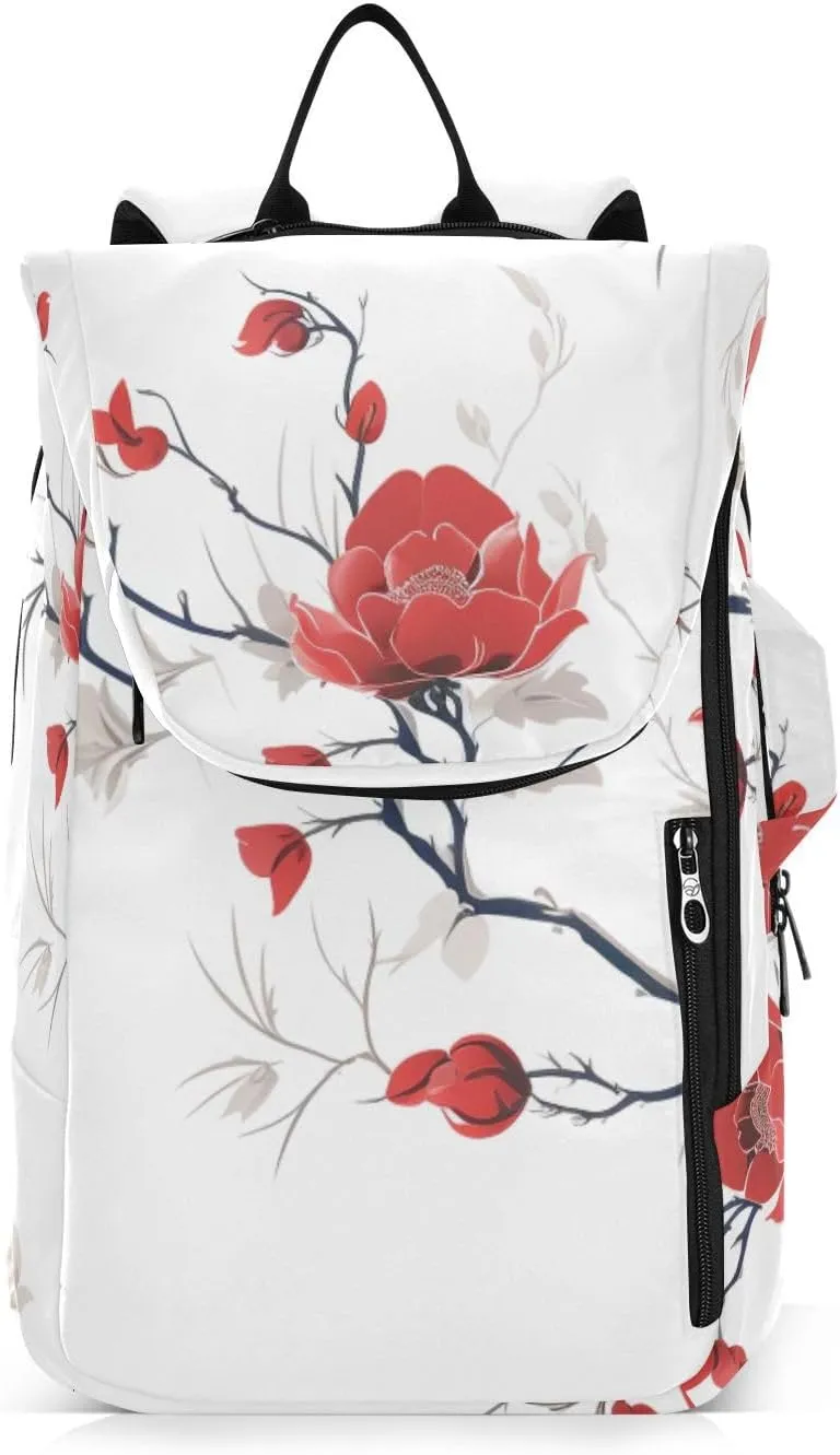 Tennis Bag Tennis Backpack for Women Men, Tennis Bag Holds 2 Rackets, Pickleball Paddles Balls, Badminton Squash, Chinese Painting Rose (1)