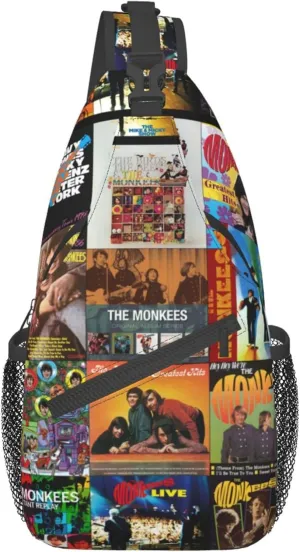 The Rock Monkees Crossbody Backpack Casual Chest Bag Sling Bag Shoulder Daypack Cross Body Bag for Hiking Traveling Outdoors, Black