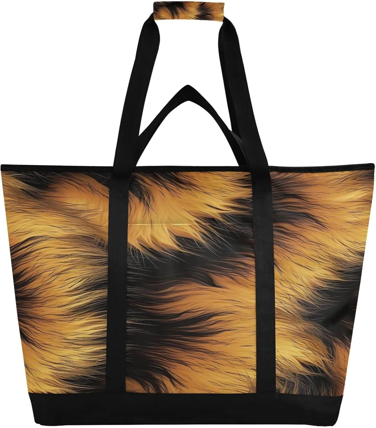 Tiger Fur Texture Reusable Insulated Lunchbox Cooler Bag, Leakproof Kitchen Grocery Bag Collapsible Portable Cooler Tote Bag for Picnic, Camping, Office, Travel
