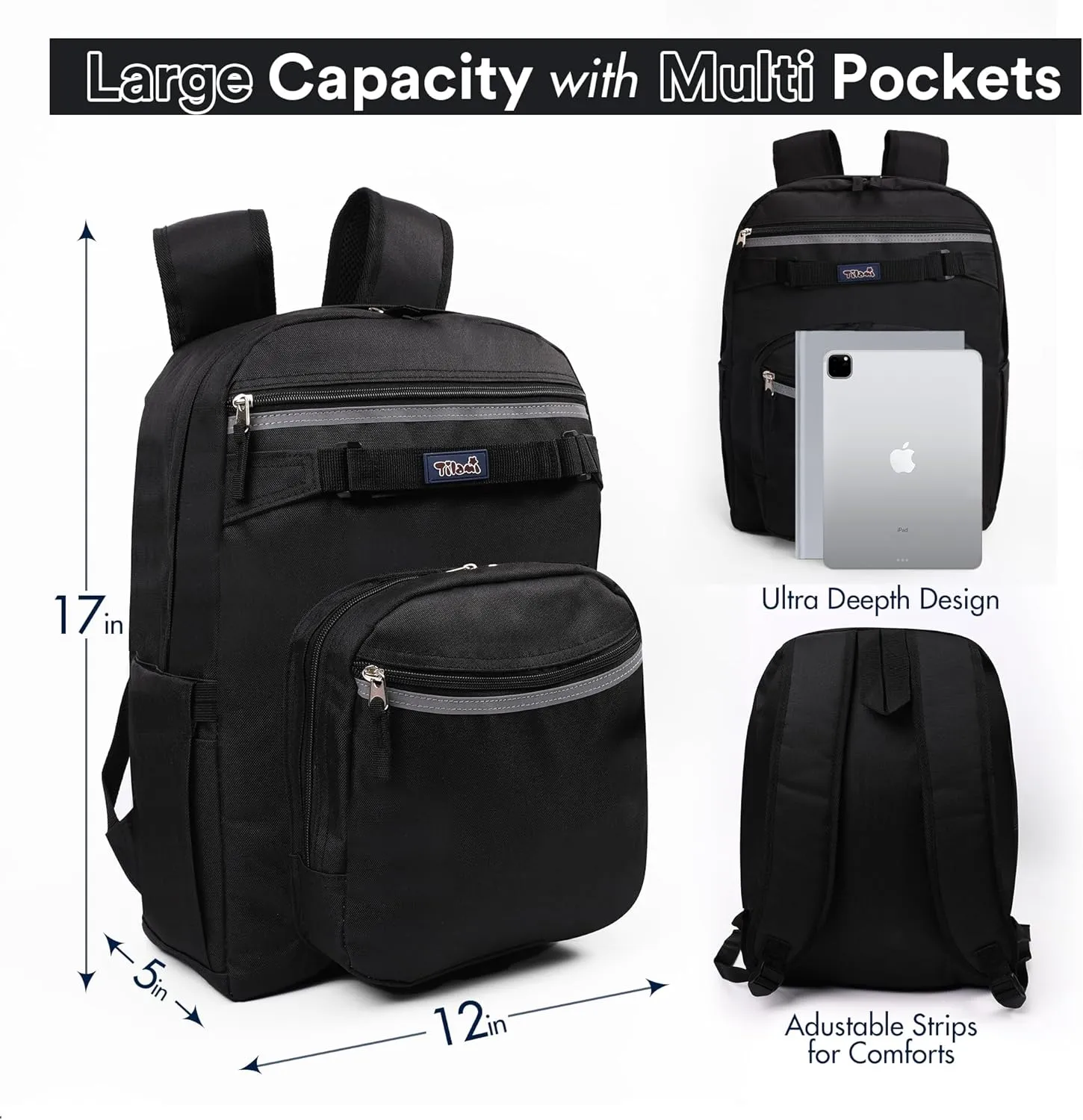 Tilami Basic Backpack for Travel, 15 inch Laptop Bag, 20L Water Resistant Bookbag for Women and Men,Black