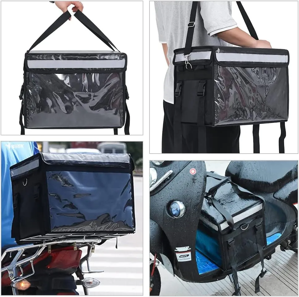 TooCust Large Insulated Food Delivery Bag with Fixed Base and Internal Frame, L-17.7"x11.4"x13", Commercial Pizza Delivery Bag w/Divider, Waterproof & Foldable Catering Bag Food Deliveries, Black