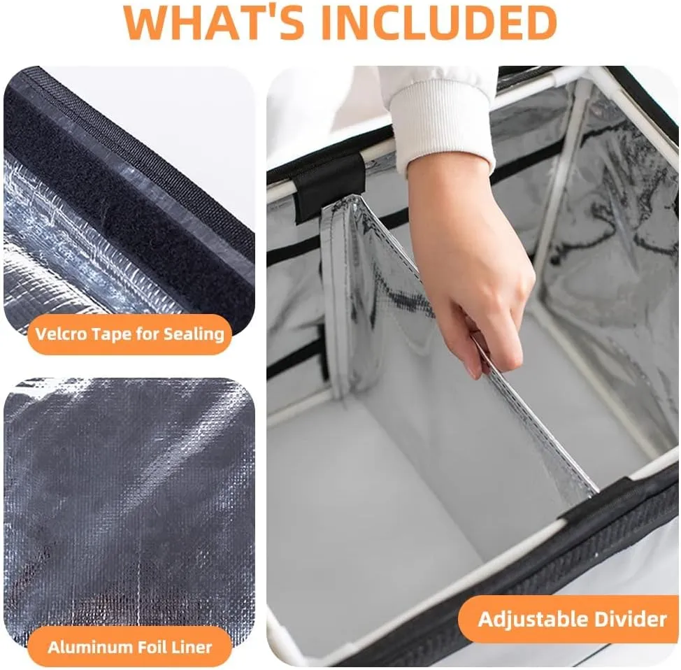 TooCust Large Insulated Food Delivery Bag with Fixed Base and Internal Frame, L-17.7"x11.4"x13", Commercial Pizza Delivery Bag w/Divider, Waterproof & Foldable Catering Bag Food Deliveries, Black