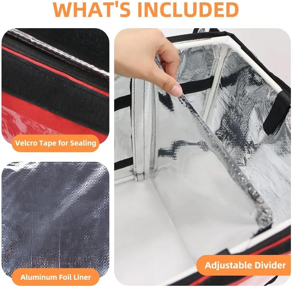 TooCust Large Insulated Food Delivery Bag with Fixed Base and Internal Frame, XXL 19.7" x 15" x 15", Commercial Pizza Delivery Bag w/Divider, Waterproof & Foldable Catering Bag Food Deliveries, Red
