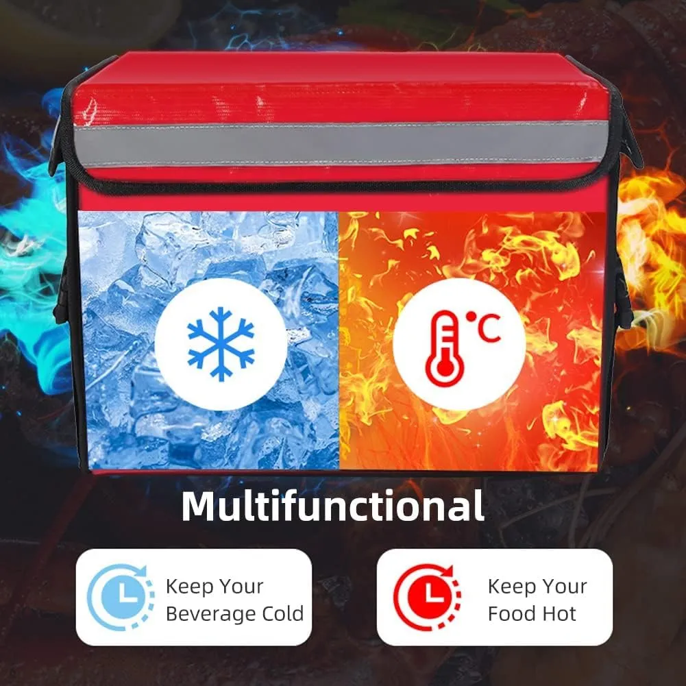 TooCust Large Insulated Food Delivery Bag with Fixed Base and Internal Frame, XXL 19.7" x 15" x 15", Commercial Pizza Delivery Bag w/Divider, Waterproof & Foldable Catering Bag Food Deliveries, Red
