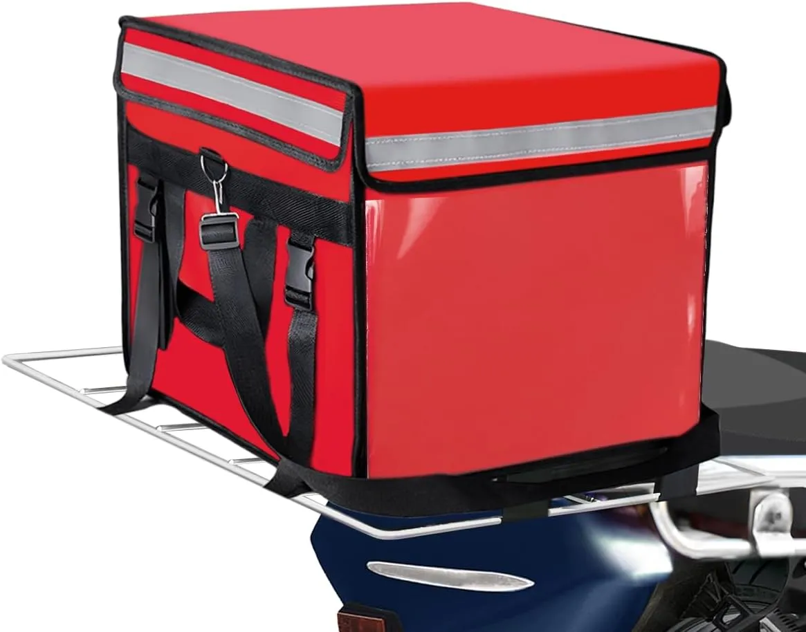 TooCust Large Insulated Food Delivery Bag with Fixed Base and Internal Frame, XXL 19.7" x 15" x 15", Commercial Pizza Delivery Bag w/Divider, Waterproof & Foldable Catering Bag Food Deliveries, Red