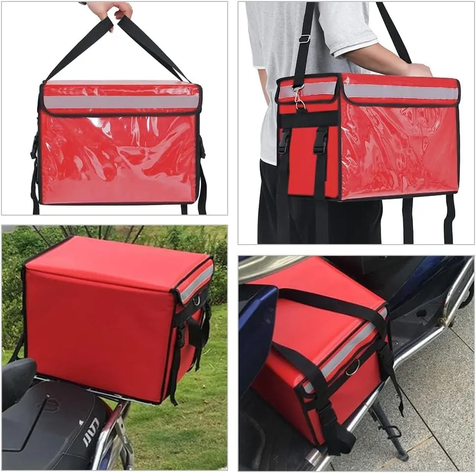 TooCust Large Insulated Food Delivery Bag with Fixed Base and Internal Frame, XXL 19.7" x 15" x 15", Commercial Pizza Delivery Bag w/Divider, Waterproof & Foldable Catering Bag Food Deliveries, Red