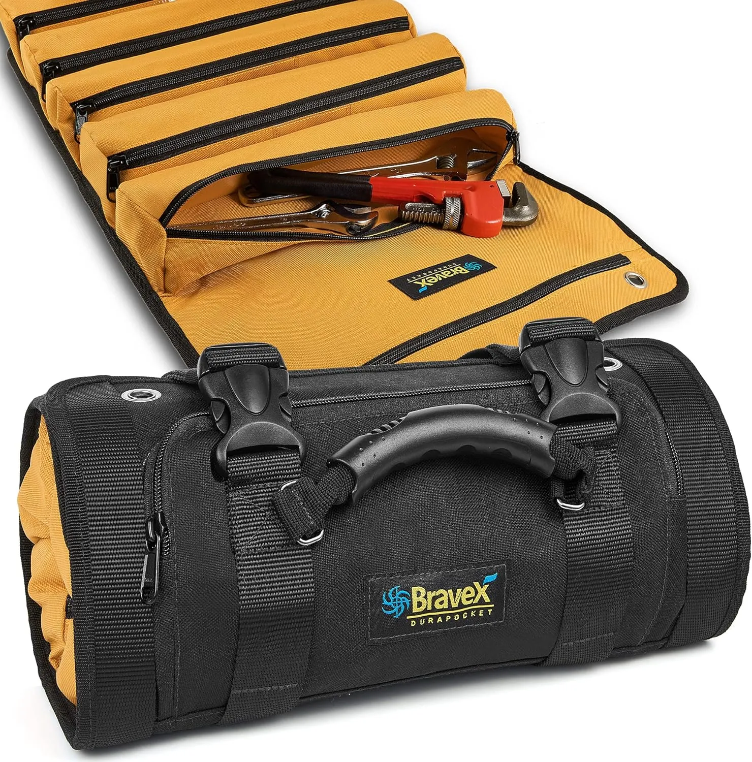 Tool Roll Bag, Zero Abrasion Tool Bag, 1200D Ballistic Weave Deluxe Roll Up Tool Bags Built with Kevlar Stitches, YKK Zipper, Multi-Purpose Wrench Roll Tool Pouch