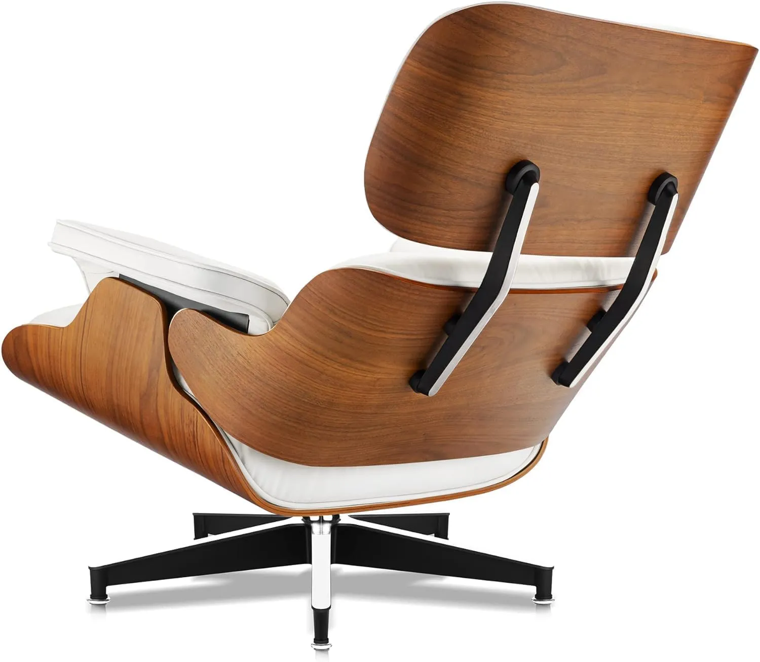 Top White Grain Leather, Mid Century Chaise Lounge Chair and Ottoman, Modern Chair Classic Design, Walnut Wood, Heavy Duty Base Support for Living Room Office