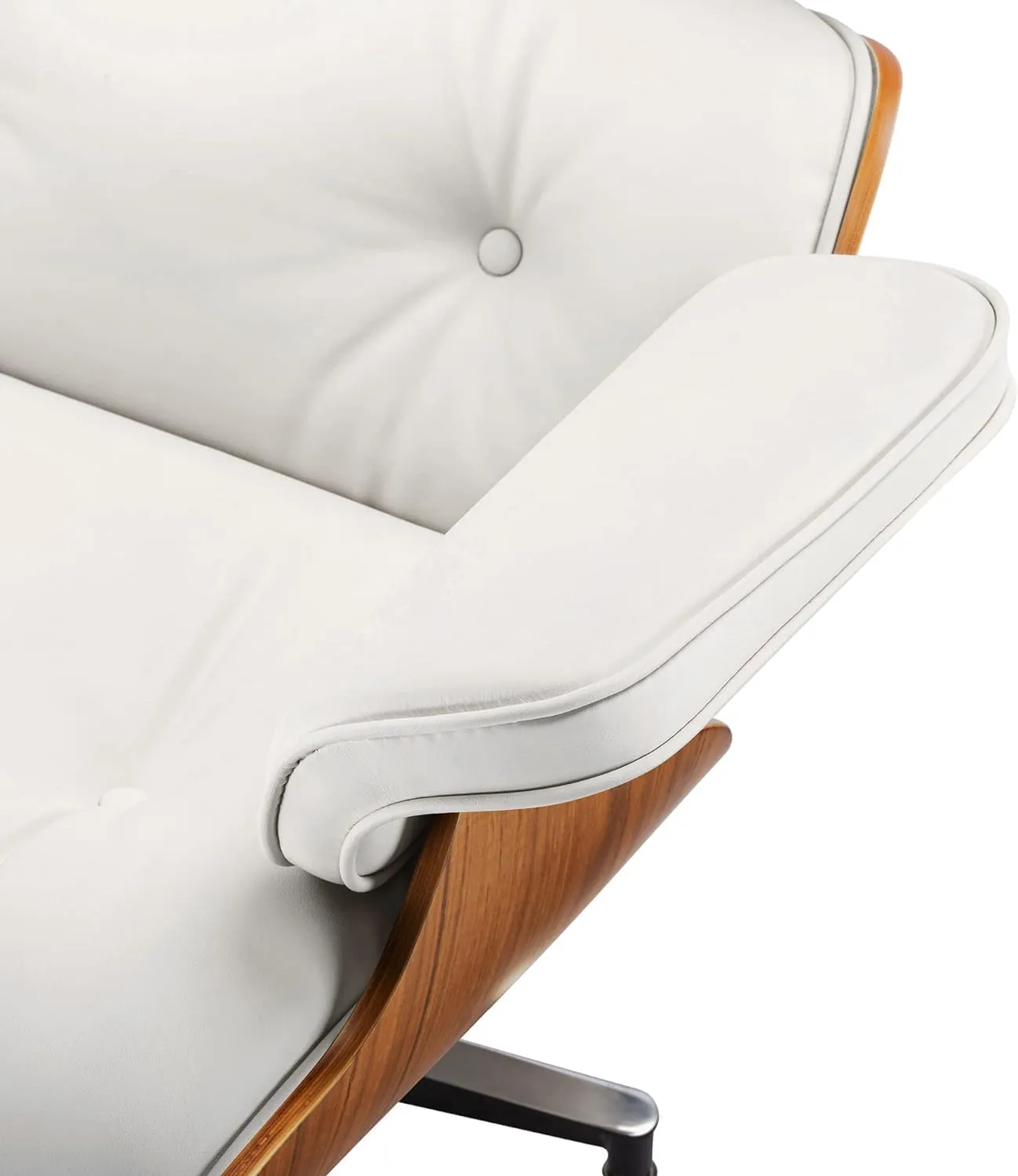 Top White Grain Leather, Mid Century Chaise Lounge Chair and Ottoman, Modern Chair Classic Design, Walnut Wood, Heavy Duty Base Support for Living Room Office