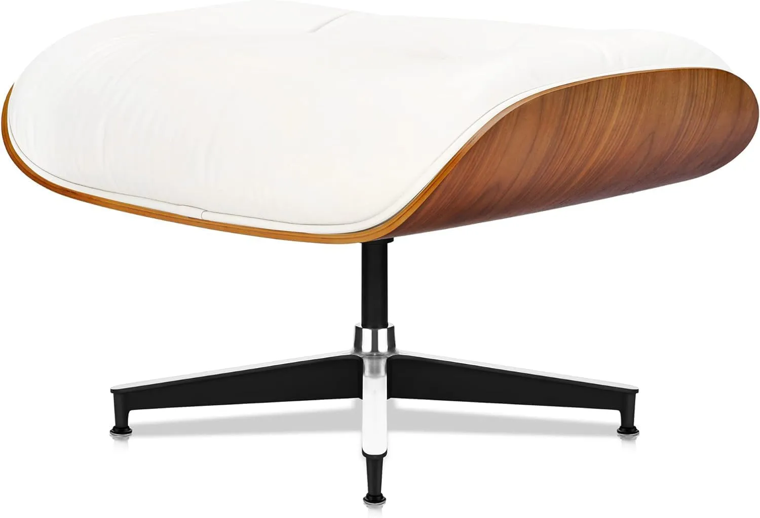 Top White Grain Leather, Mid Century Chaise Lounge Chair and Ottoman, Modern Chair Classic Design, Walnut Wood, Heavy Duty Base Support for Living Room Office