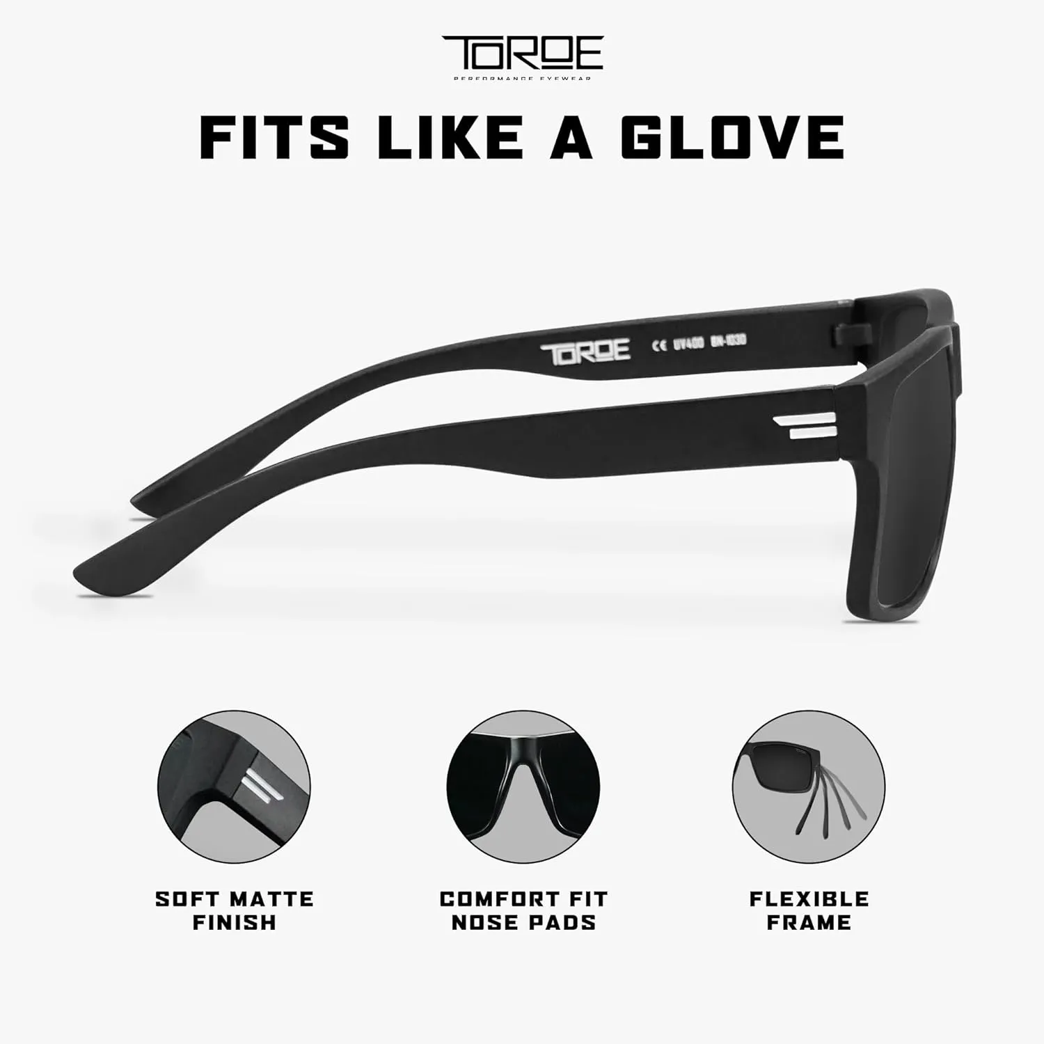 TOROE Classic RANGE TR90 Frame Polarized Unbreakable Sunglasses with Hydrophobic Coated Polycarbonate AR Lenses