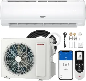 TOSOT 12,000 BTU Mini-Split Air Conditioner, Wifi Enabled Ductless Inverter AC Unit Heating System, Compatible with Alexa-20 SEER2 230V, White