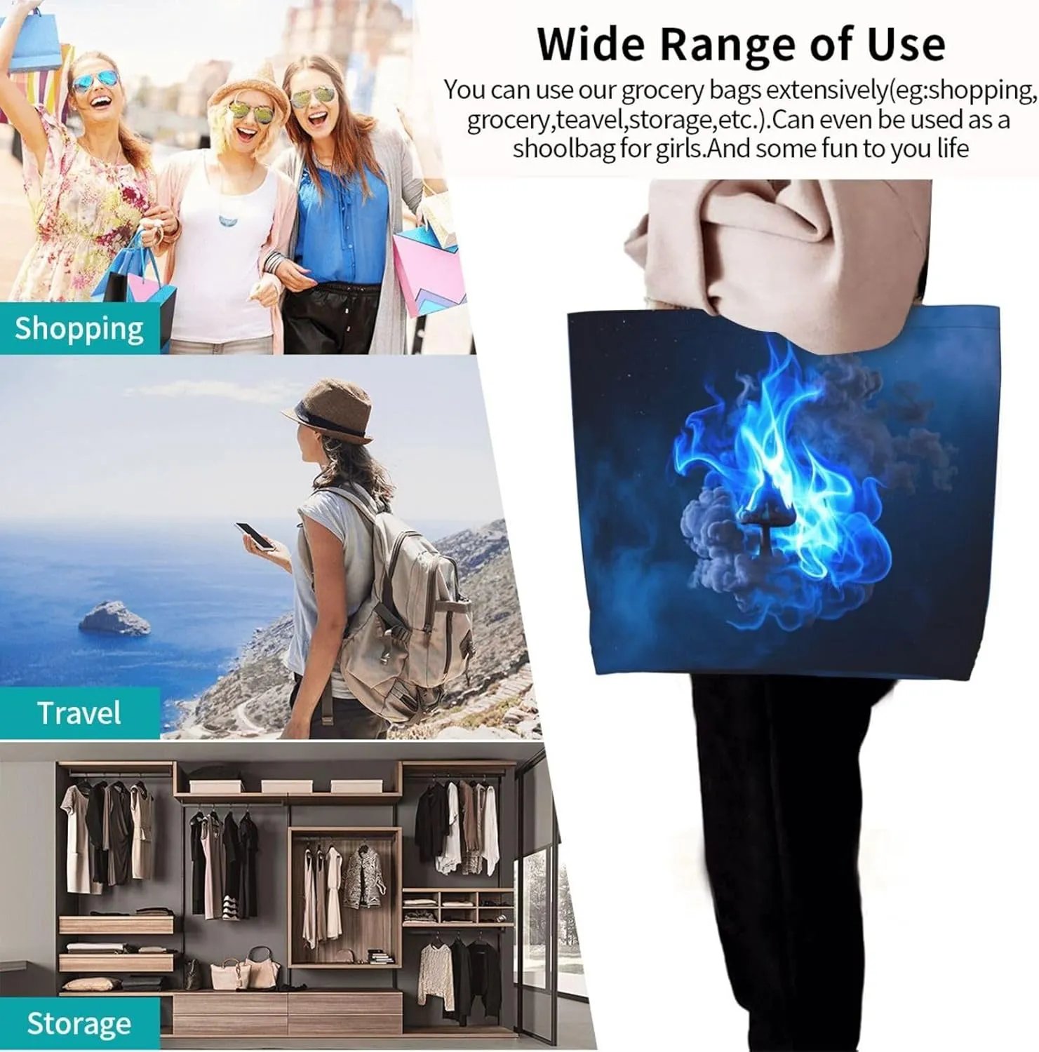 Tote Bag for Women Camouflage Deer Grocery Bag Foldable Shopping Bags Reusable Large Tote Bag