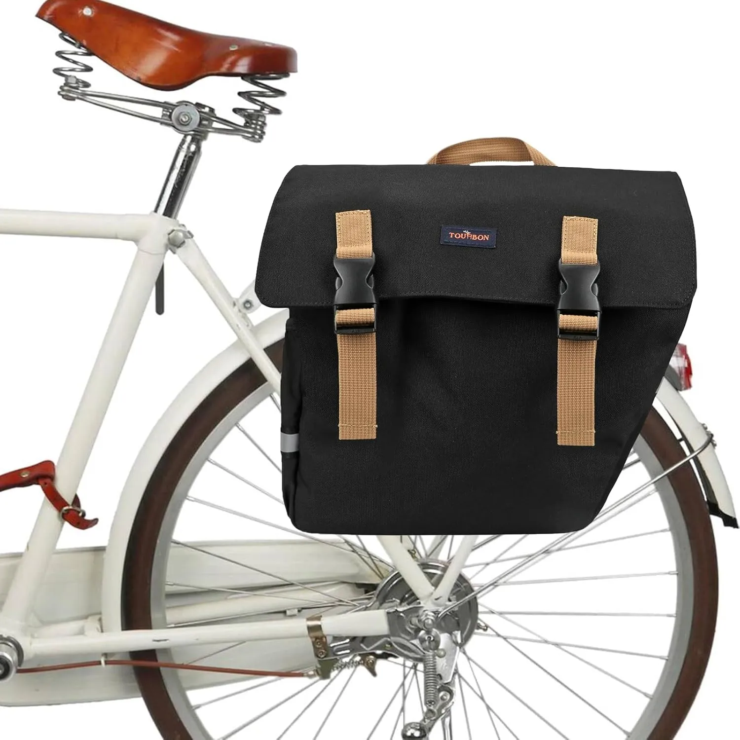TOURBON Black Bike Bag Panniers 24L Bicycle Rear Rack Saddlebag With Reflective Stripe