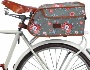 TOURBON Canvas Bicycle Pannier Bike Rear Rack Insulated Trunk Cooler Bag (Green with Flower)