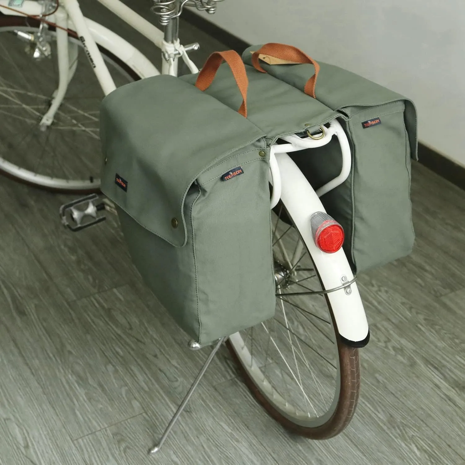TOURBON Canvas Bike Bags Rear Rack Roll-up Bicycle Panniers Waterproof