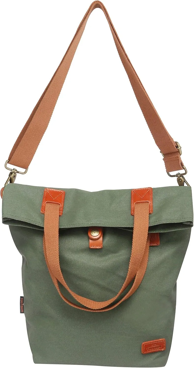 TOURBON Canvas Clip-On Quick-Release Bike Panniers Women's Shoulder Tote Bag