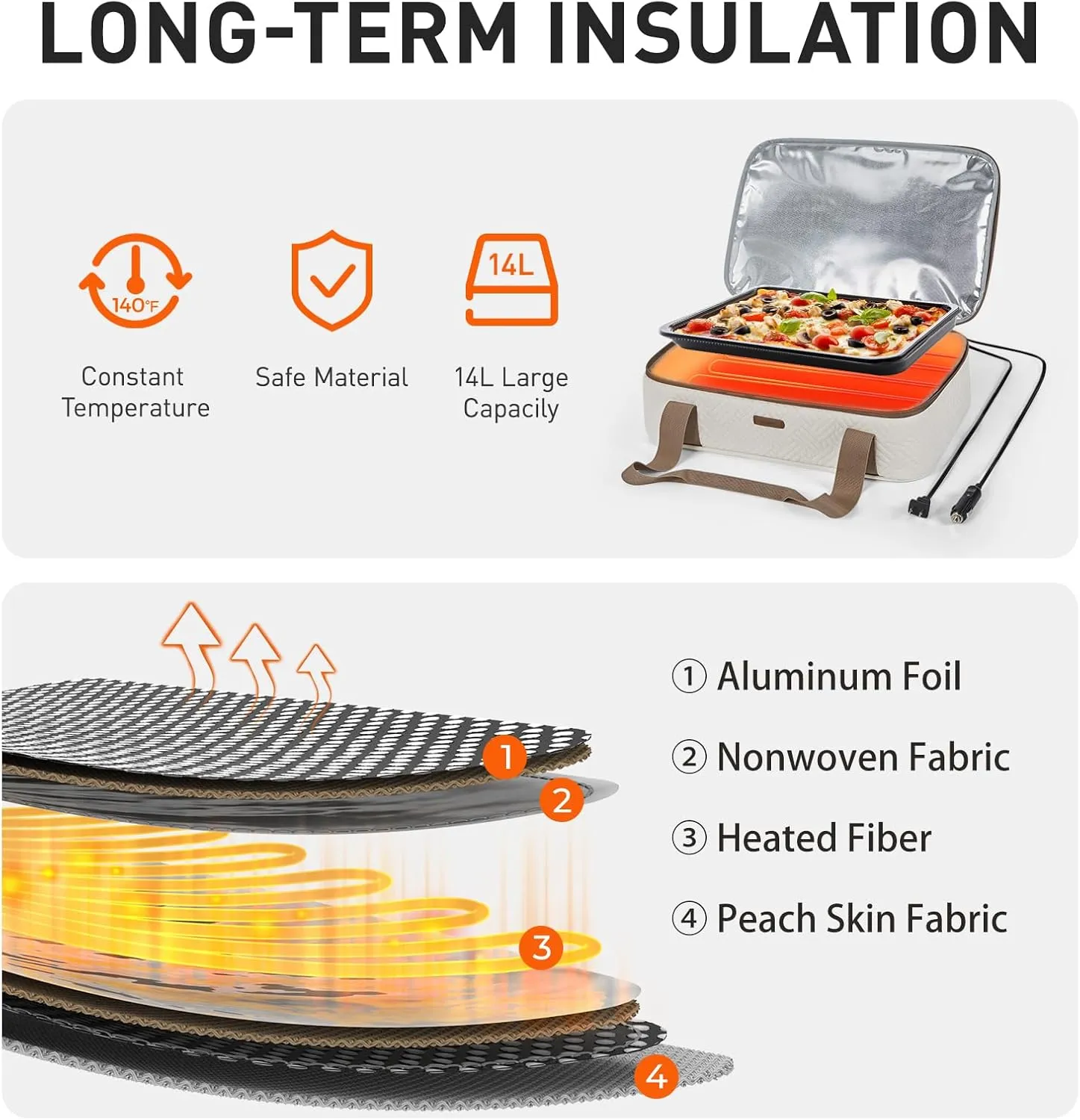 TOURIT Food Warmer Heated Casserole Carrier Electirc 12V 110V Portable Food Warmer Insulated Casserole Carrier for Fits 9" x 13" Baking Dish