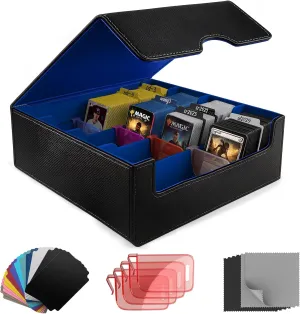 Trading Card Storage Box (3000  Cards Capacity) – Magnetic MTG Deck Box, Waterproof PU Leather, Thickened Material – Includes 24 Dividers, 4 Card Stands, 6 Cleaning Cloths – Card Box for TCG & YuGiOh