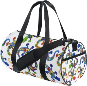 Traditional Mexican Lizards Talavera Ceramic Ethnic Folk Ornament Duffel Bag, Foldable Canvas Travel Tote for Gym Sports with Inner Pockets, Durable Lightweight Fitness Bag for Overnight Workout