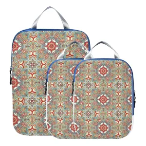 Traditional Ornamental Floral Paisley Flower 3 Set Packing Cubes, Waterproof Check Oxford cloth Organizers, Travel Packing Toiletry Storage Bag