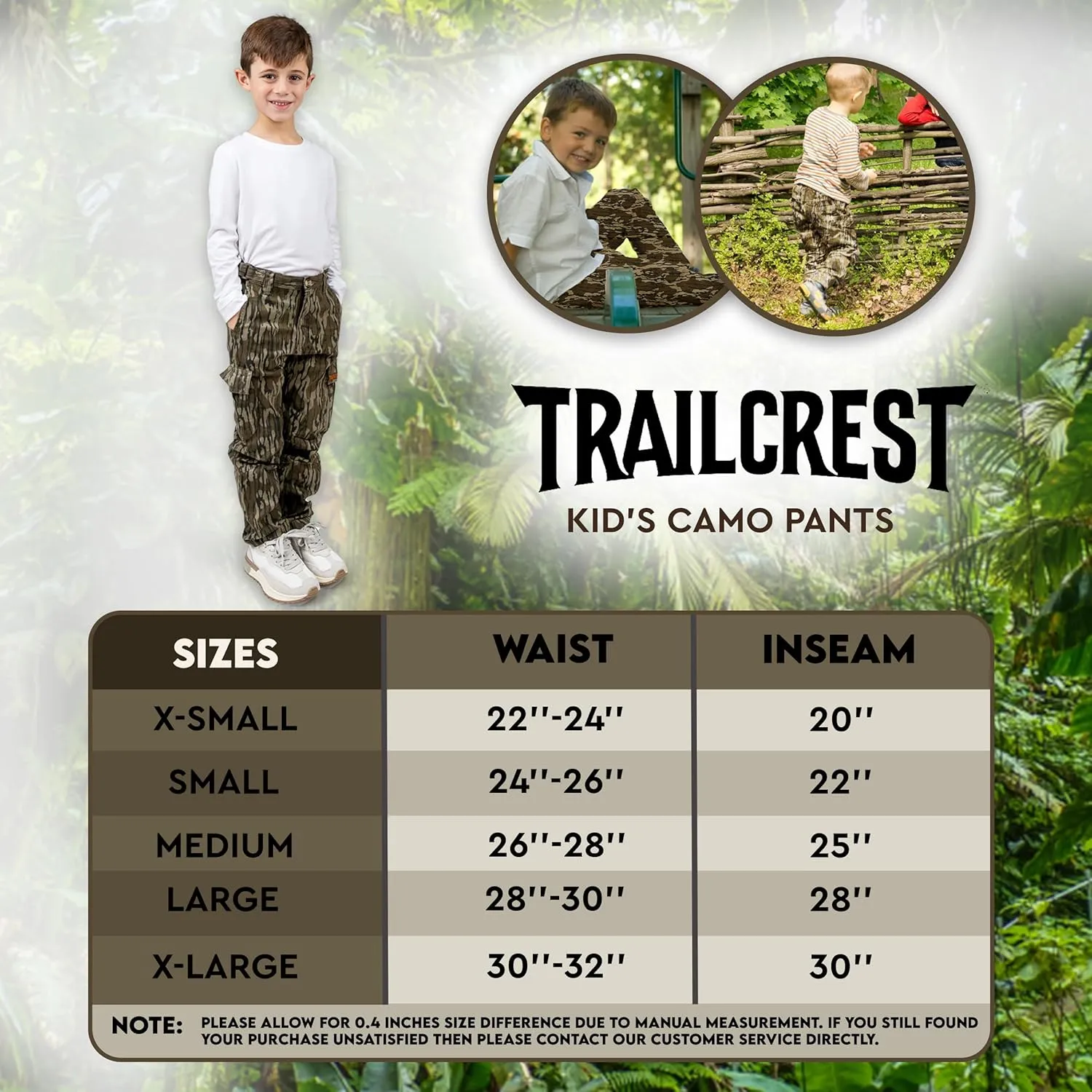 TrailCrest Youth Kids Camo Hunting Cargo Pants | 6 Pockets | Mossy Oak Break-Up Country™ (Improved Specs)