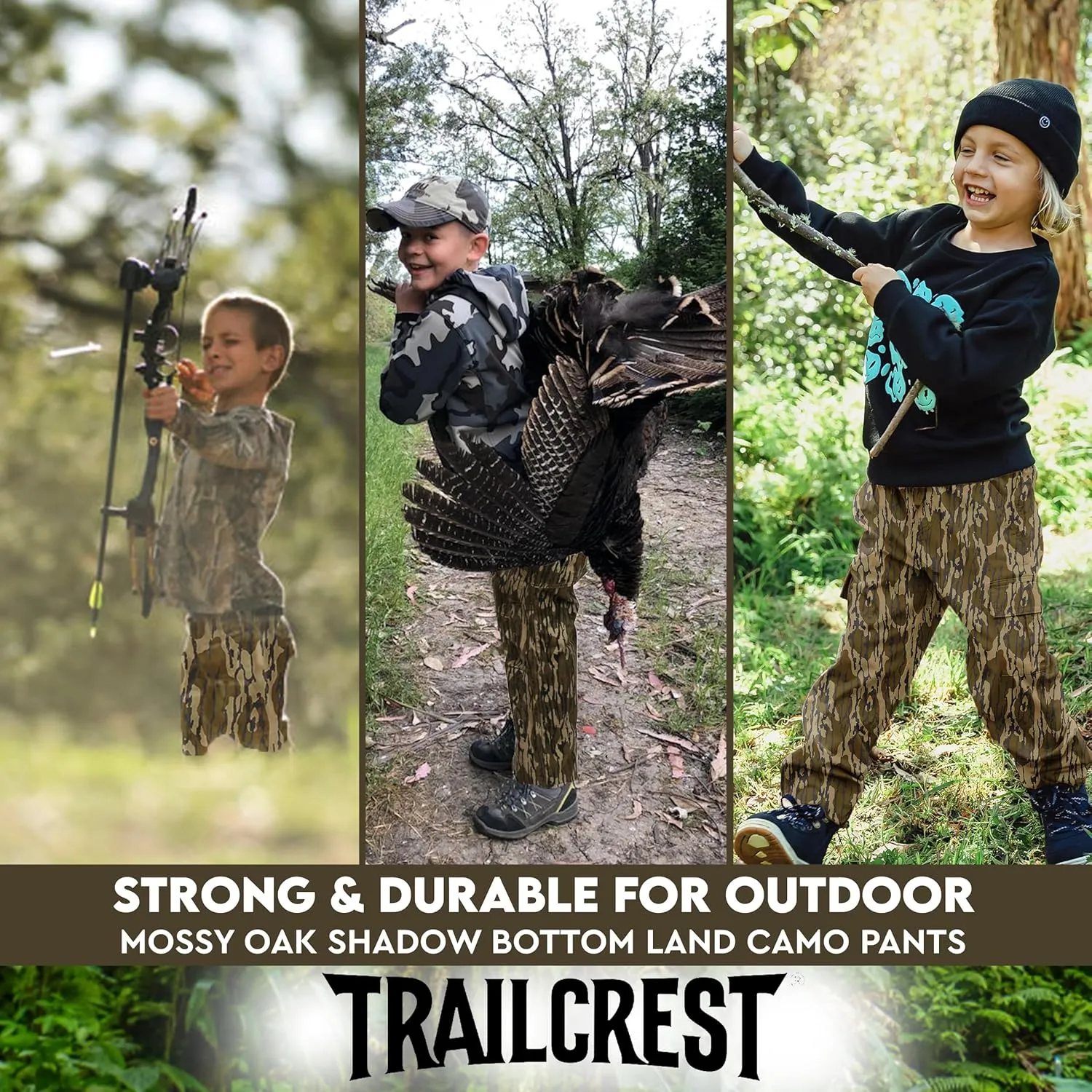 TrailCrest Youth Kids Camo Hunting Cargo Pants | 6 Pockets | Mossy Oak Break-Up Country™ (Improved Specs)