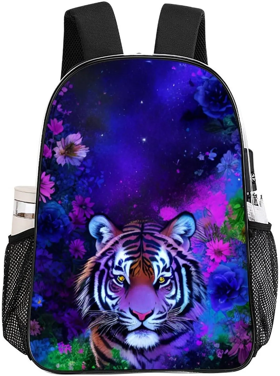 Transparent Daypack Bookbag for Gym Business Bicycle - Large Capacity Multipurpose Anti-Theft Carry On Bag, Beautiful Wild Animal Tiger Abstract Florals Art Travel Hiking Daypack