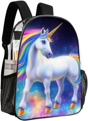 Transparent Daypack Bookbag for Gym Business Bicycle - Large Capacity Multipurpose Anti-Theft Carry On Bag, Colorful Rainbow Unicorns Space Art Travel Hiking Daypack