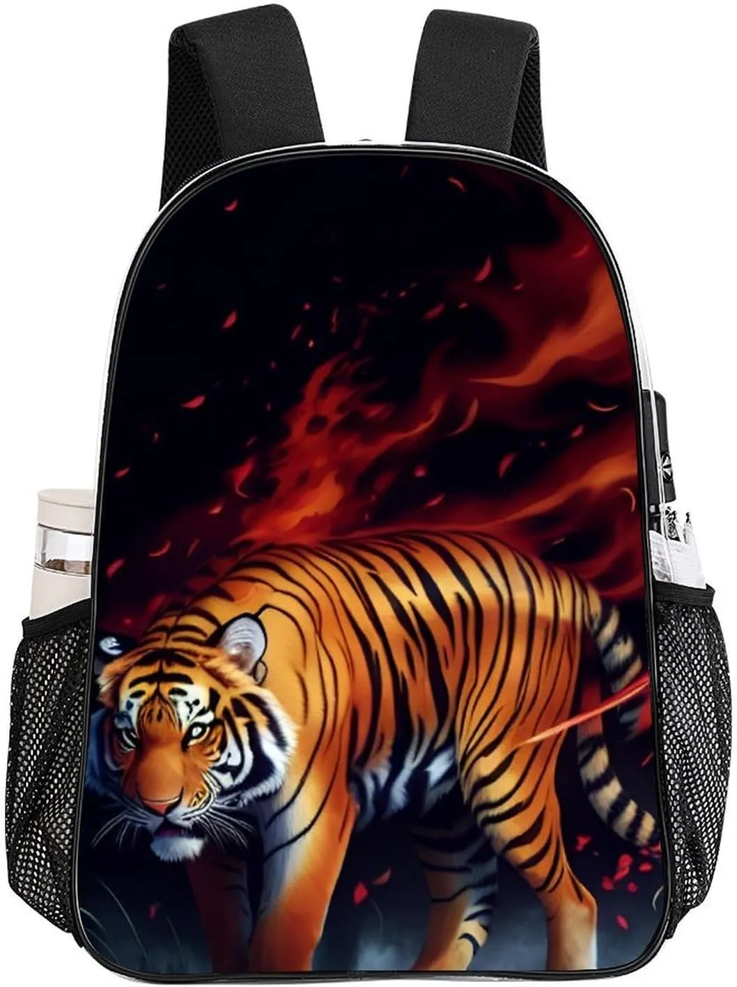 Transparent Daypack Bookbag for Gym Business Bicycle - Large Capacity Multipurpose Anti-Theft Carry On Bag, Wild And Angry Tiger Fire Flame Brave Mammal King Roar Art Travel Hiking Daypack