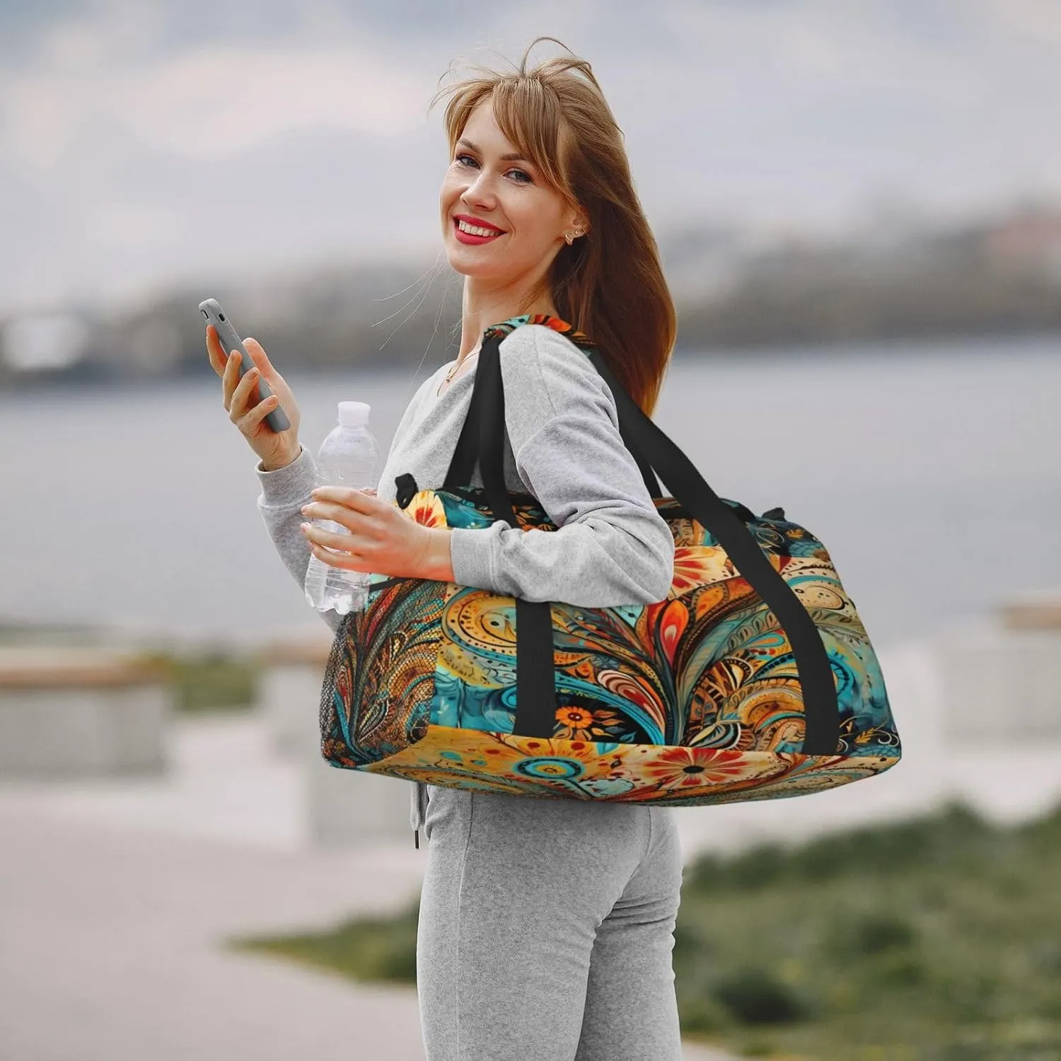 Travel Duffel Bag For Men Women, Art Boho Paisley Floral Flower Carry On Sport Gym Bag With Shoulder Strap Lightweight Waterproof Weekender Bag Overnight Bag