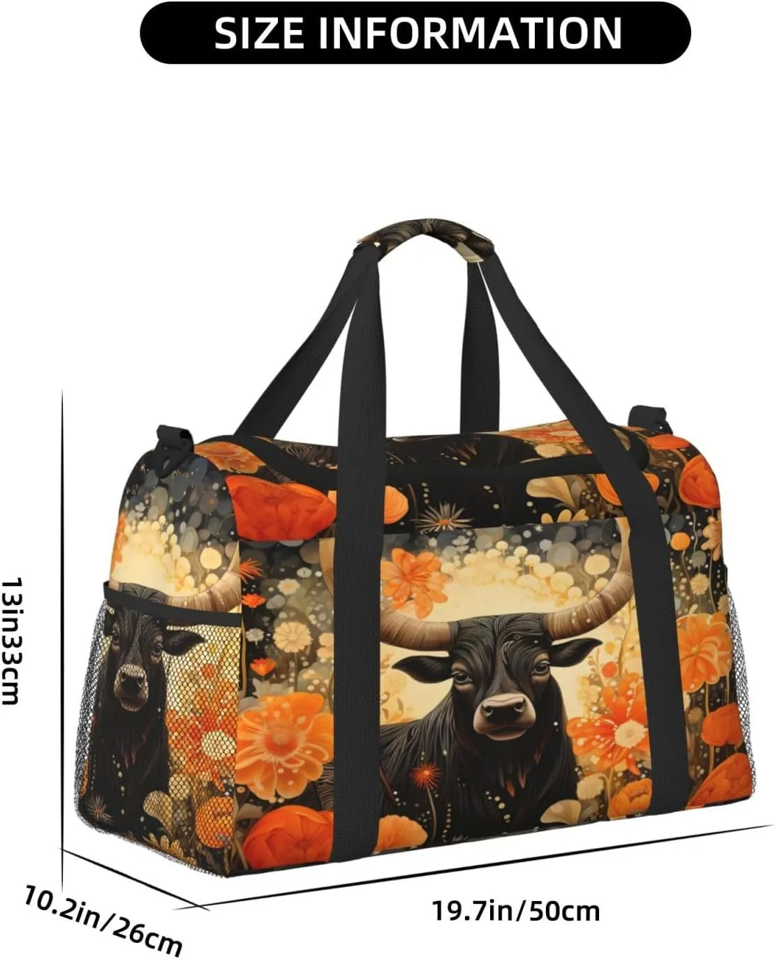 Travel Duffel Bag For Men Women, Highland Cattle Flower Floral Carry On Sport Gym Bag With Shoulder Strap Lightweight Waterproof Weekender Bag Overnight Bag