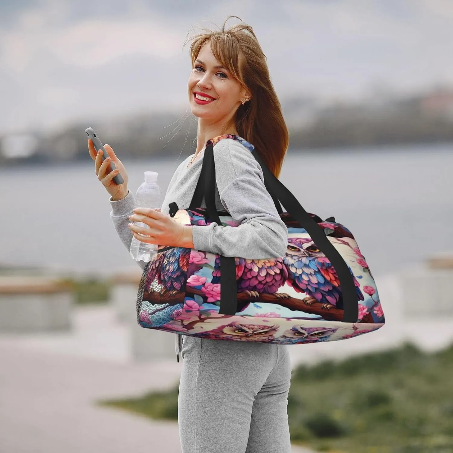 Travel Duffel Bag For Men Women, Lovely Owls Branch Flower Carry On Sport Gym Bag With Shoulder Strap Lightweight Waterproof Weekender Bag Overnight Bag