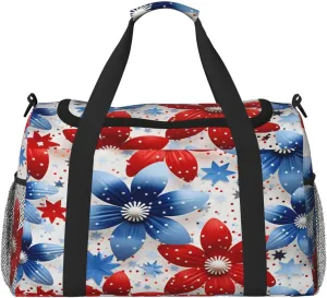 Travel Duffel Bag For Men Women, Usa Flag Flower Floral Carry On Sport Gym Bag With Shoulder Strap Lightweight Waterproof Weekender Bag Overnight Bag