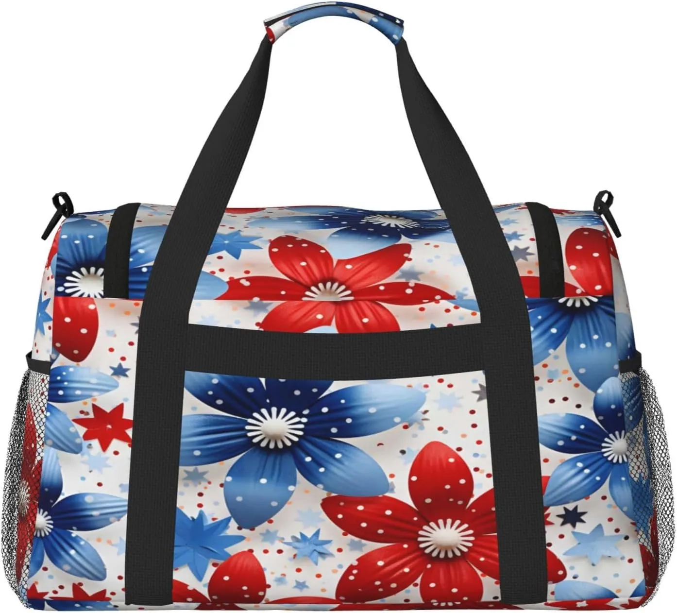 Travel Duffel Bag For Men Women, Usa Flag Flower Floral Carry On Sport Gym Bag With Shoulder Strap Lightweight Waterproof Weekender Bag Overnight Bag