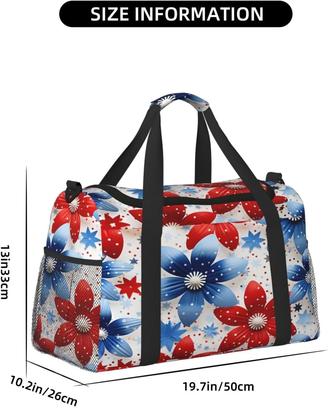 Travel Duffel Bag For Men Women, Usa Flag Flower Floral Carry On Sport Gym Bag With Shoulder Strap Lightweight Waterproof Weekender Bag Overnight Bag