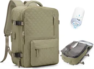 Travel Vacuum Storage Backpack with Air Pump Vacuum Seal Compression Space Saver Bags Clothing Vacpack Airback 18x14x8 inches Travel Bag Carry on Personal item Laptop Work Backpacks Women Men Khaki