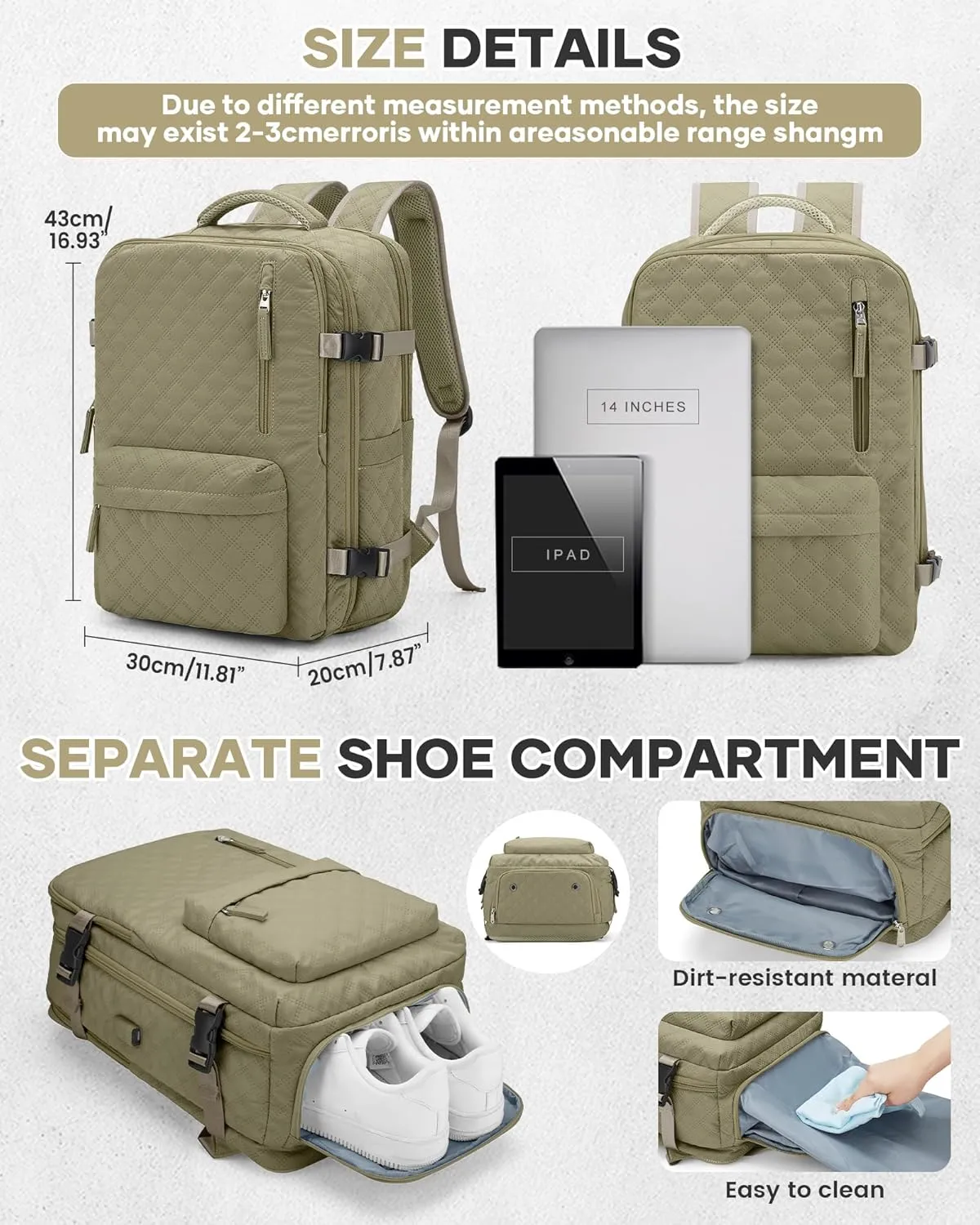 Travel Vacuum Storage Backpack with Air Pump Vacuum Seal Compression Space Saver Bags Clothing Vacpack Airback 18x14x8 inches Travel Bag Carry on Personal item Laptop Work Backpacks Women Men Khaki