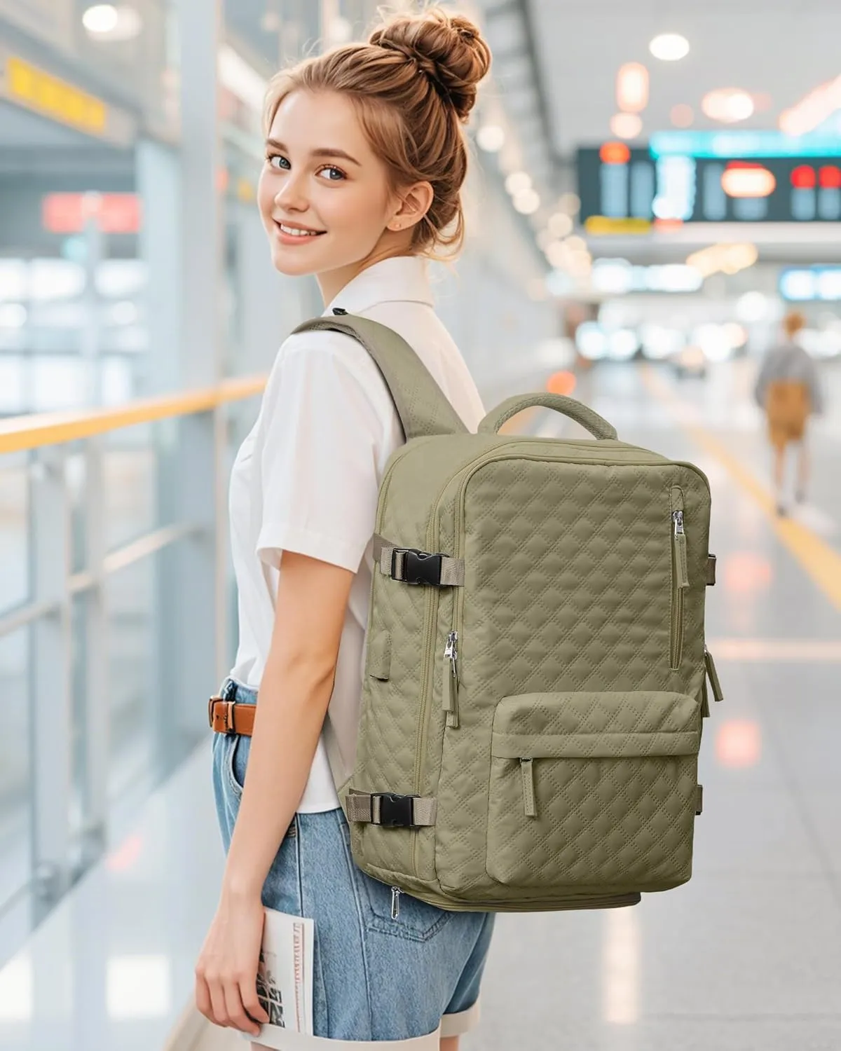 Travel Vacuum Storage Backpack with Air Pump Vacuum Seal Compression Space Saver Bags Clothing Vacpack Airback 18x14x8 inches Travel Bag Carry on Personal item Laptop Work Backpacks Women Men Khaki