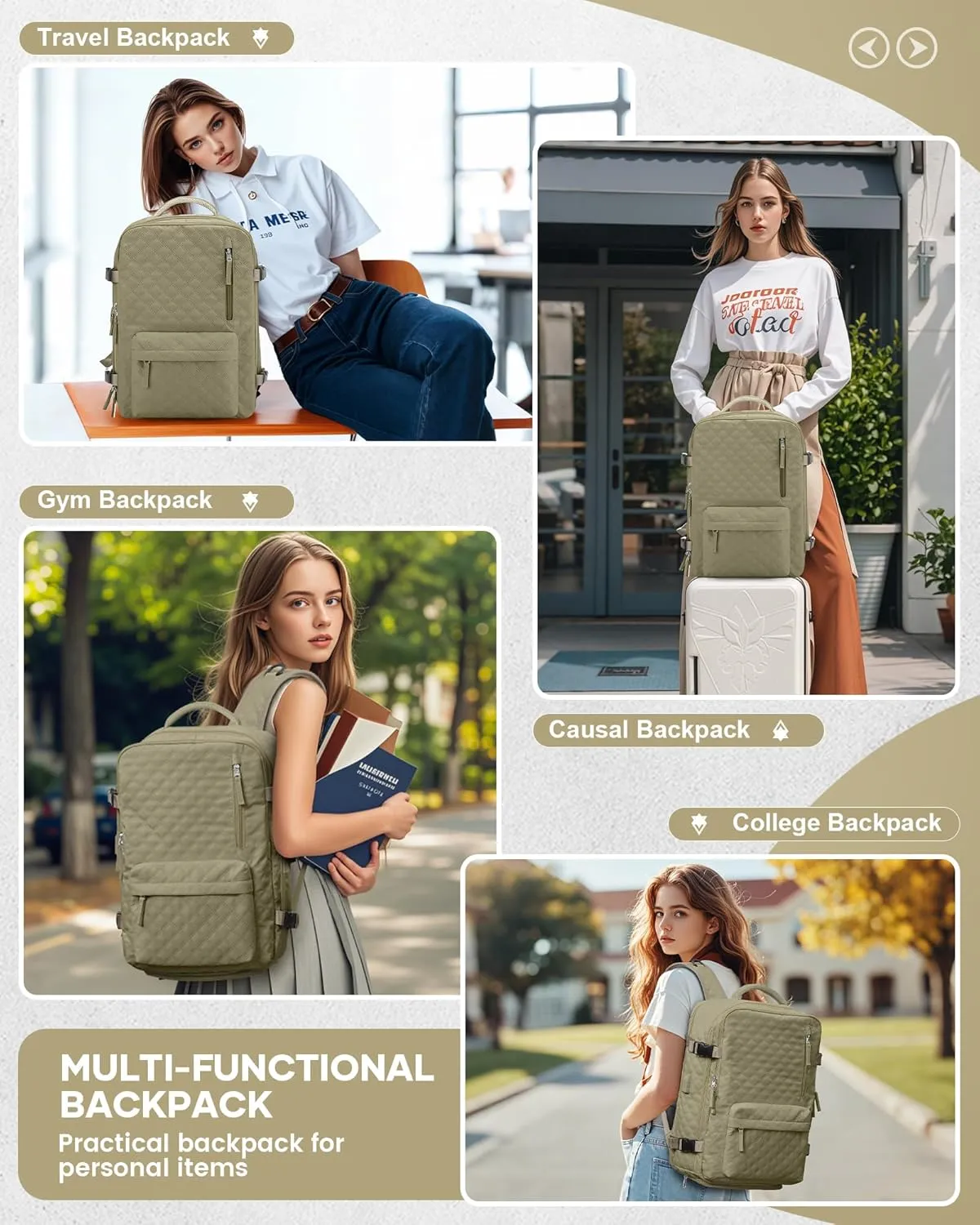 Travel Vacuum Storage Backpack with Air Pump Vacuum Seal Compression Space Saver Bags Clothing Vacpack Airback 18x14x8 inches Travel Bag Carry on Personal item Laptop Work Backpacks Women Men Khaki