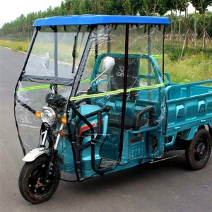 Tricycle Frame Canopy for Rain Sun Snow Proof, Adult Tricycle Cover with Reflective Strips & Wipers, Easy to Install Sanbengzi Cover for Outside Riding(Dark Blue,39.4inch/100cm Wide)