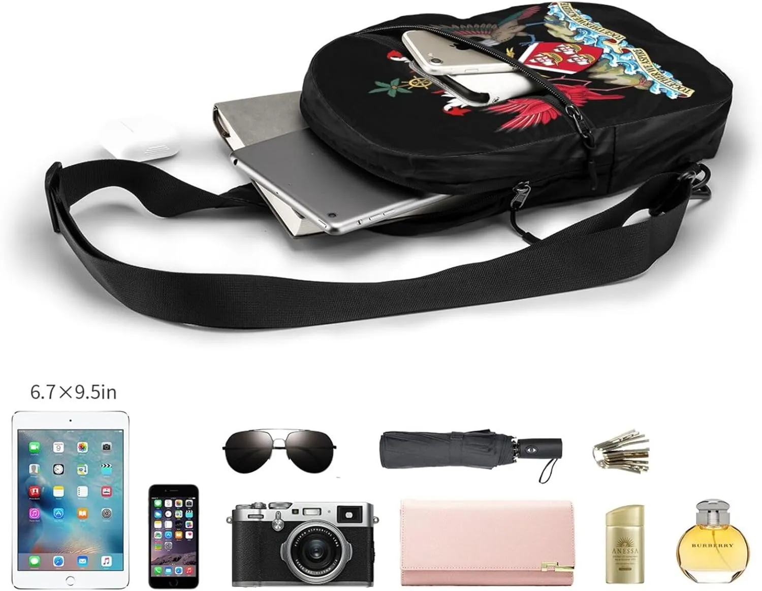 Trinidad and Tobago Coat of Arms Packable Crossbody Bag Portable Sling Bags Foldable Travel Daypack Reusable Sports Shoulder Backpack Diagonally Chest Bag for Workout