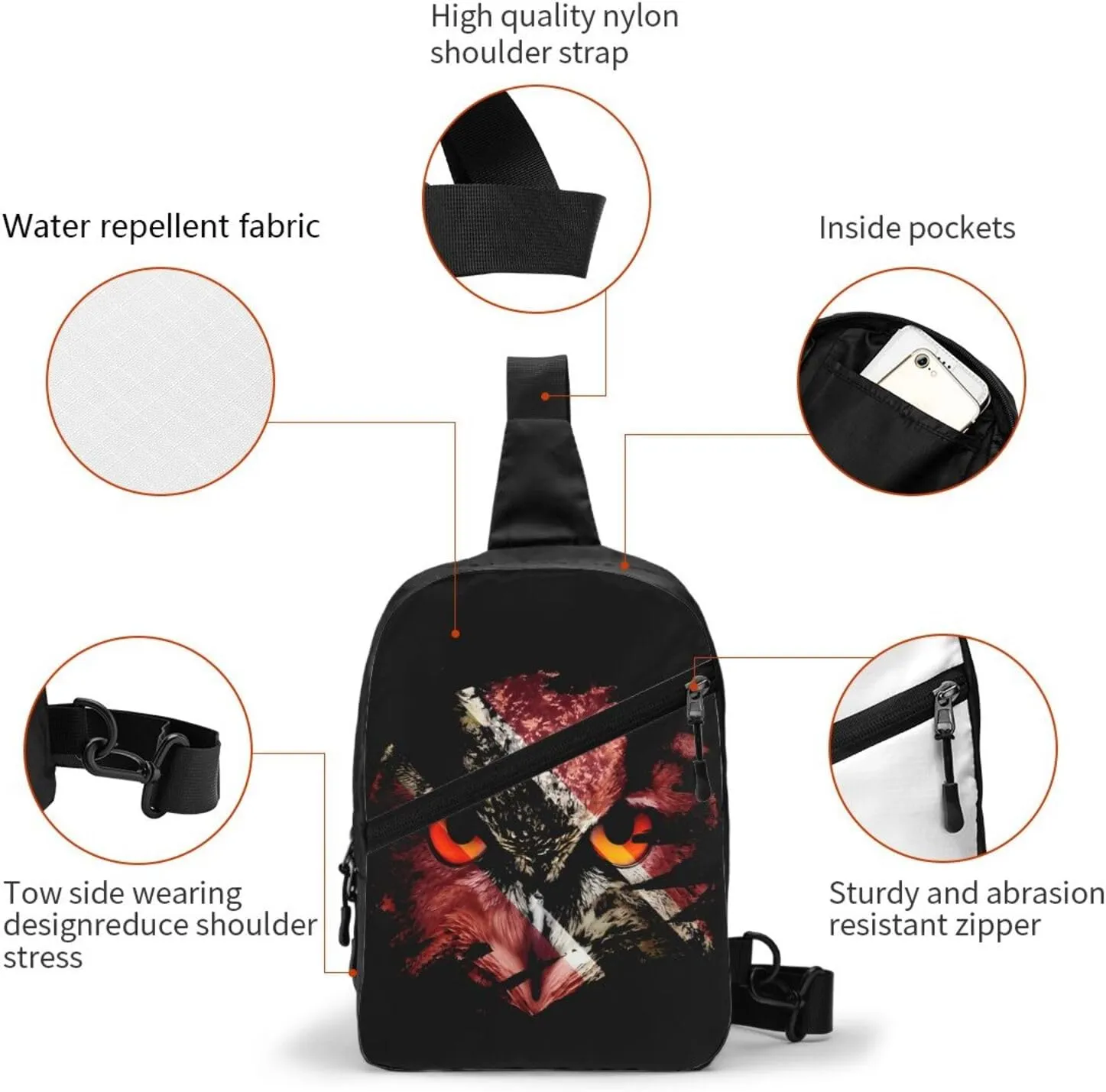 Trinidad and Tobago Flag Menacing Owl Packable Crossbody Bag Portable Sling Bags Foldable Travel Daypack Reusable Sports Shoulder Backpack Diagonally Chest Bag for Workout