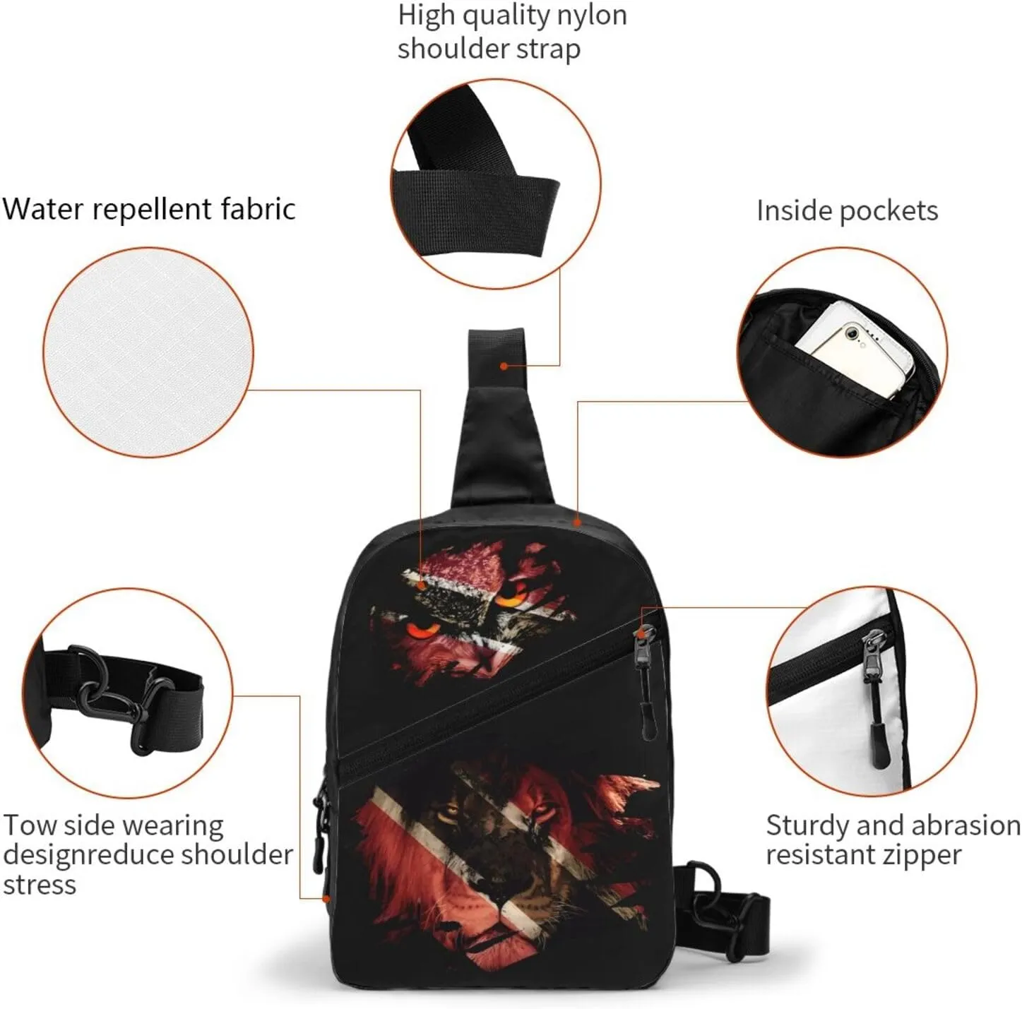 Trinidad and Tobago Flag Menacing Owl Packable Crossbody Bag Portable Sling Bags Foldable Travel Daypack Reusable Sports Shoulder Backpack Diagonally Chest Bag for Workout