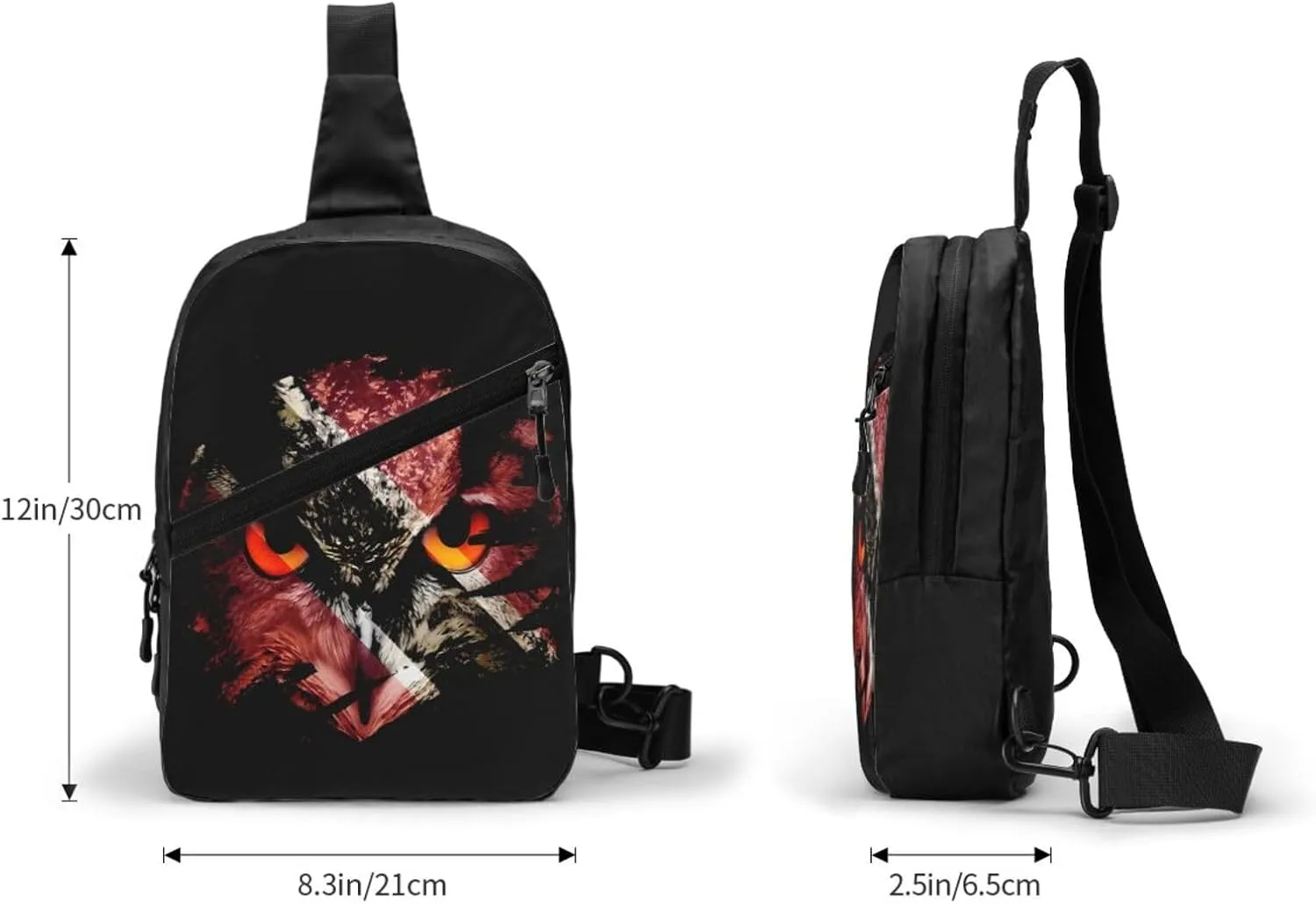 Trinidad and Tobago Flag Menacing Owl Packable Crossbody Bag Portable Sling Bags Foldable Travel Daypack Reusable Sports Shoulder Backpack Diagonally Chest Bag for Workout