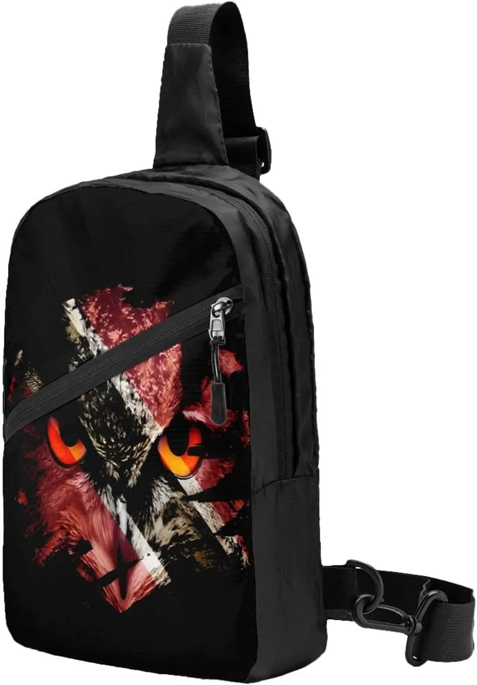 Trinidad and Tobago Flag Menacing Owl Packable Crossbody Bag Portable Sling Bags Foldable Travel Daypack Reusable Sports Shoulder Backpack Diagonally Chest Bag for Workout