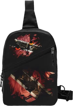 Trinidad and Tobago Flag Menacing Owl Packable Crossbody Bag Portable Sling Bags Foldable Travel Daypack Reusable Sports Shoulder Backpack Diagonally Chest Bag for Workout