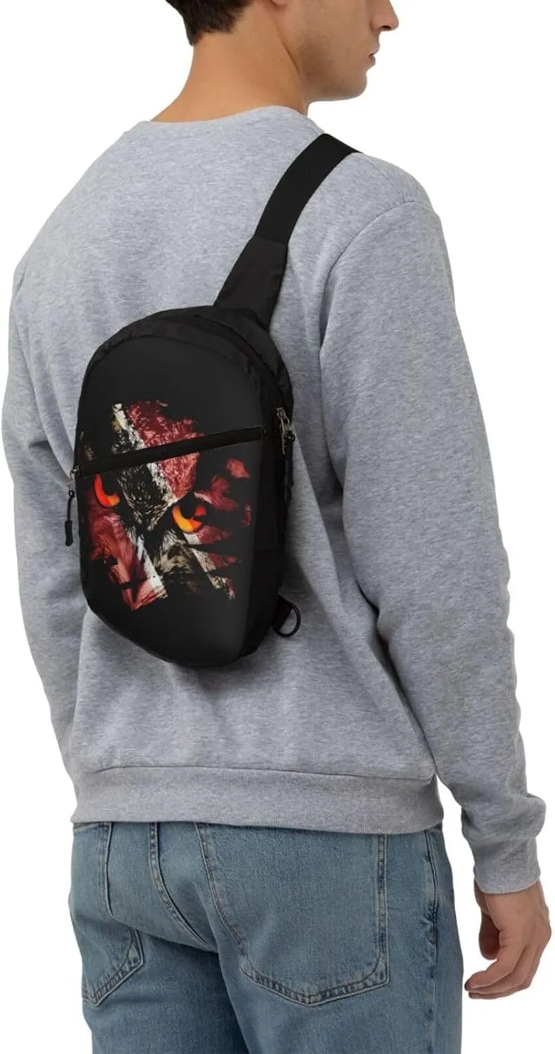 Trinidad and Tobago Flag Menacing Owl Packable Crossbody Bag Portable Sling Bags Foldable Travel Daypack Reusable Sports Shoulder Backpack Diagonally Chest Bag for Workout