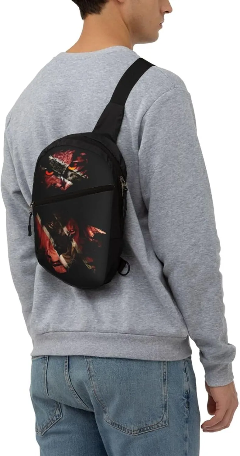 Trinidad and Tobago Flag Menacing Owl Packable Crossbody Bag Portable Sling Bags Foldable Travel Daypack Reusable Sports Shoulder Backpack Diagonally Chest Bag for Workout