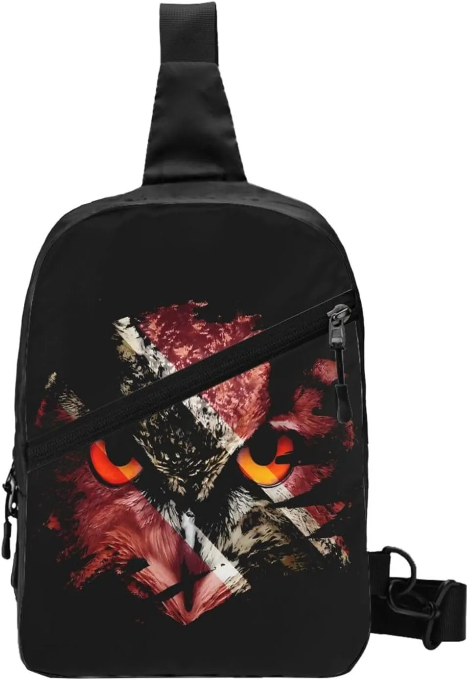Trinidad and Tobago Flag Menacing Owl Packable Crossbody Bag Portable Sling Bags Foldable Travel Daypack Reusable Sports Shoulder Backpack Diagonally Chest Bag for Workout